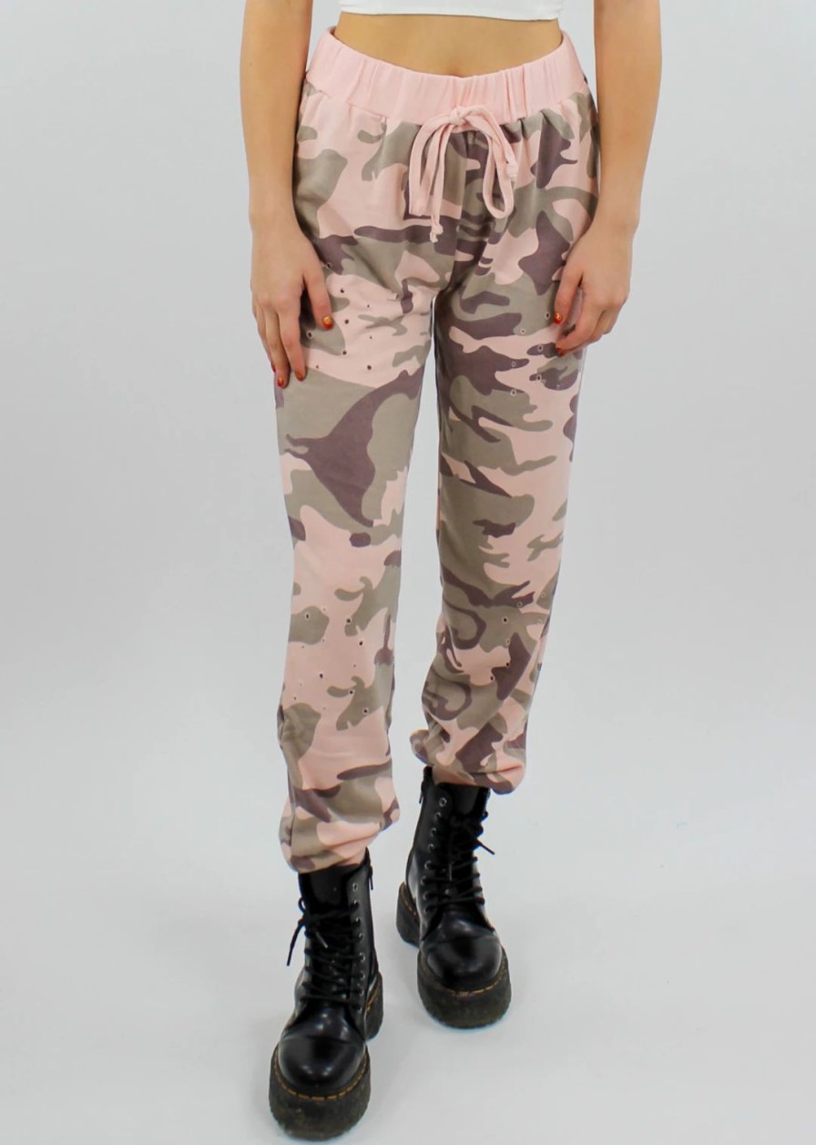 Edits * | Dance & Marvel Military Madness Sweat Pants Light Pink Camo Bottoms