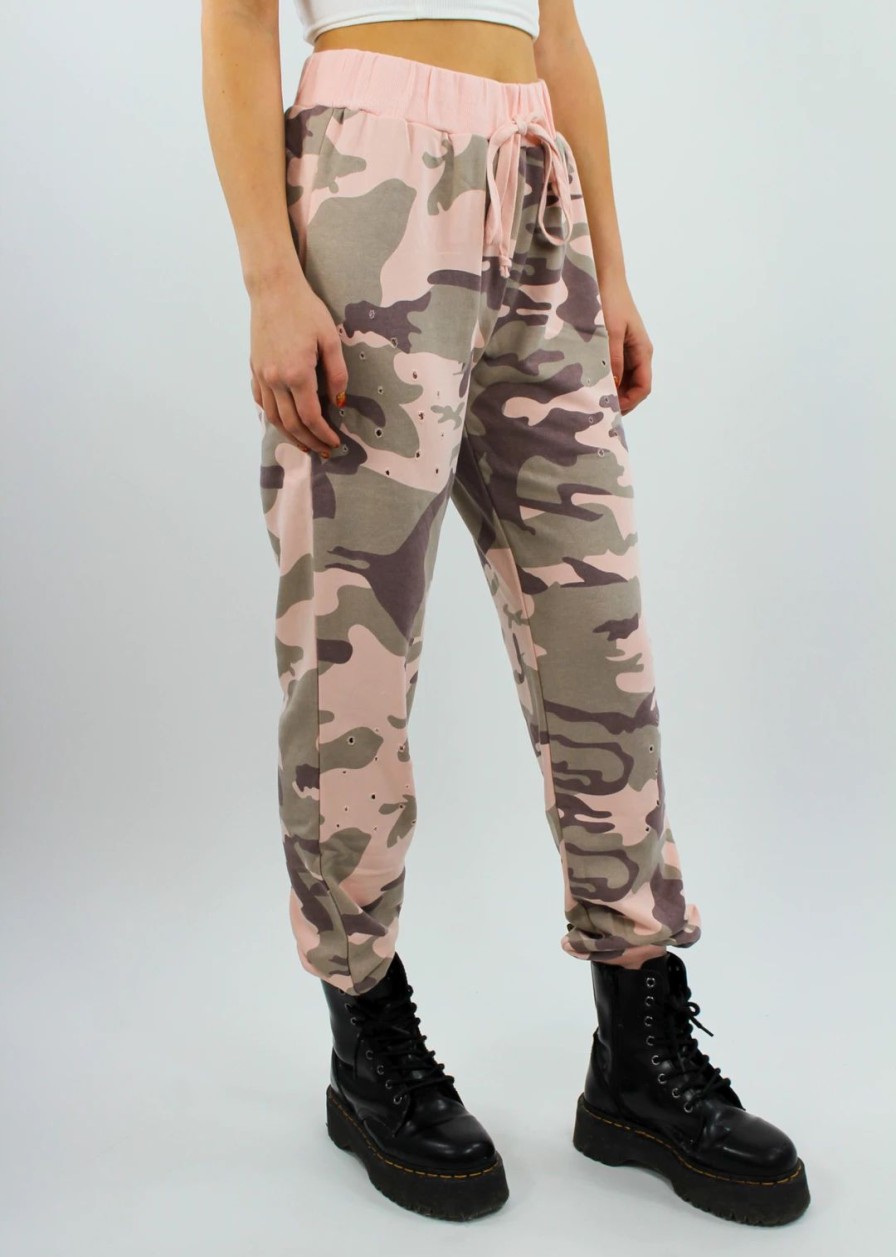 Edits * | Dance & Marvel Military Madness Sweat Pants Light Pink Camo Bottoms