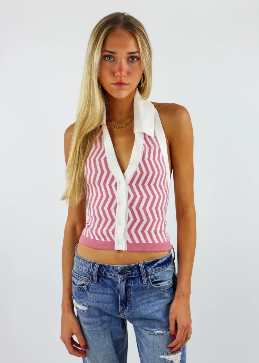 Tops * | Love & Harmony Zig Zag Sweater Tank Pink Tops