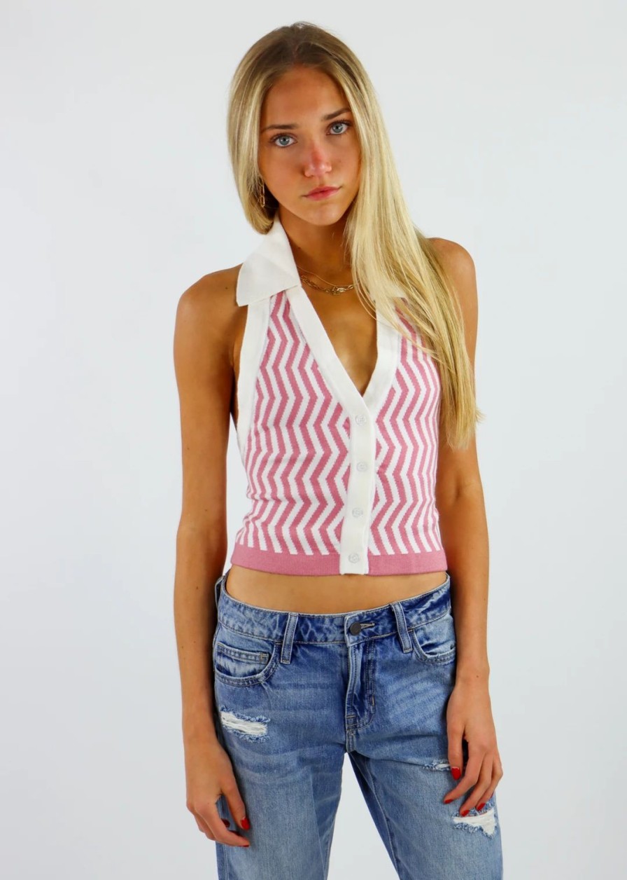 Tops * | Love & Harmony Zig Zag Sweater Tank Pink Tops