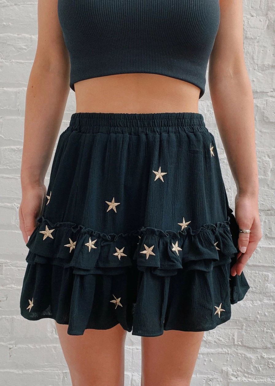 Bottoms * | Storia Dancing In The Moonlight Skirt Black With Gold Stars