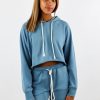 Tops * | Cotton Candy Better Together Cropped Hoodie Dusty Blue Tops