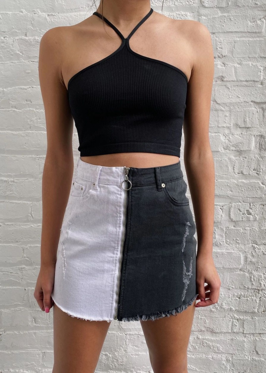 Edits * | Rock N Rags Bottoms Half And Half Denim Skirt Black And White