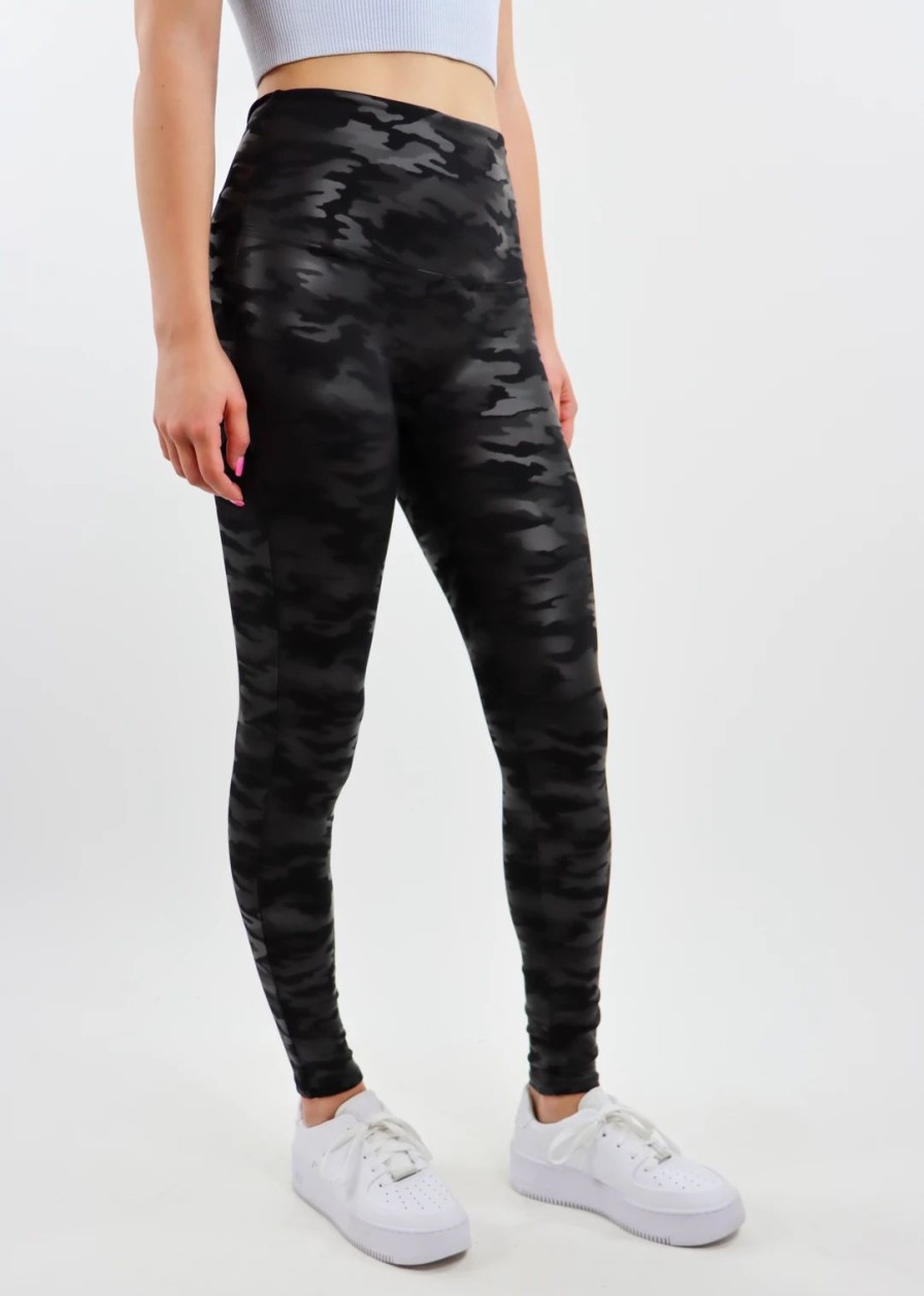 Edits * | M. Rena Bottoms Camo Faux Leather Leggings Black