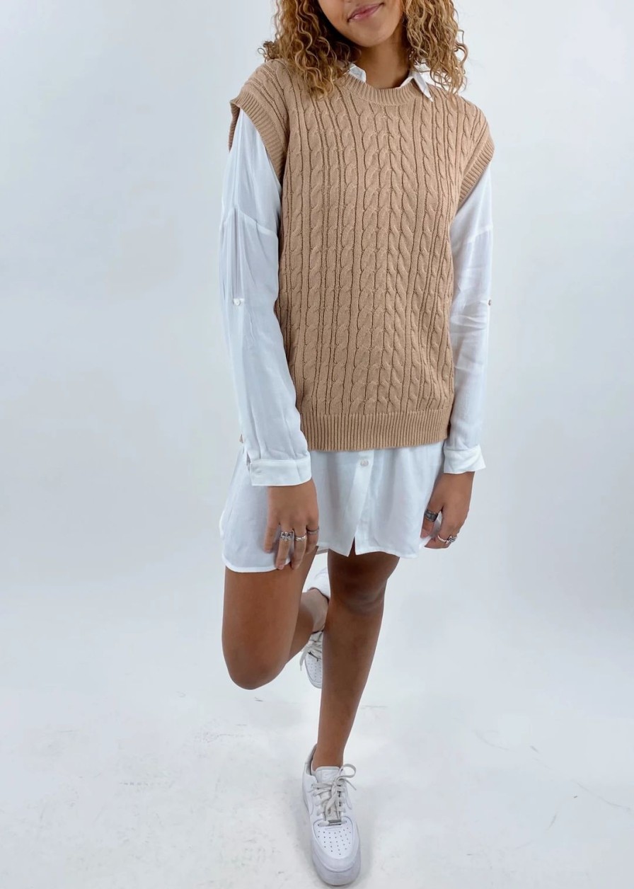 Tops * | Cotton Candy Tops Sunday Drive Sweater Vest Sand