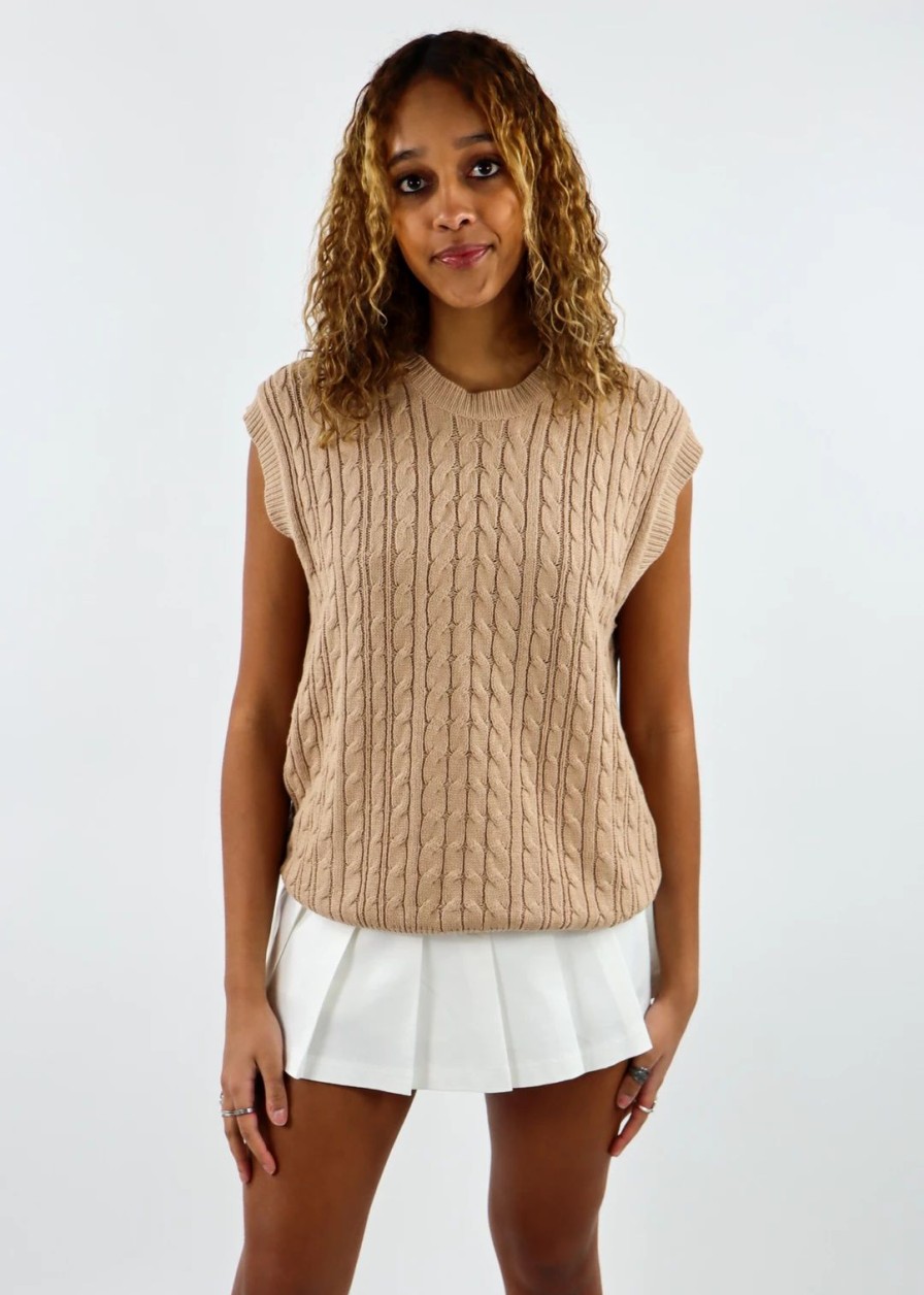 Tops * | Cotton Candy Tops Sunday Drive Sweater Vest Sand