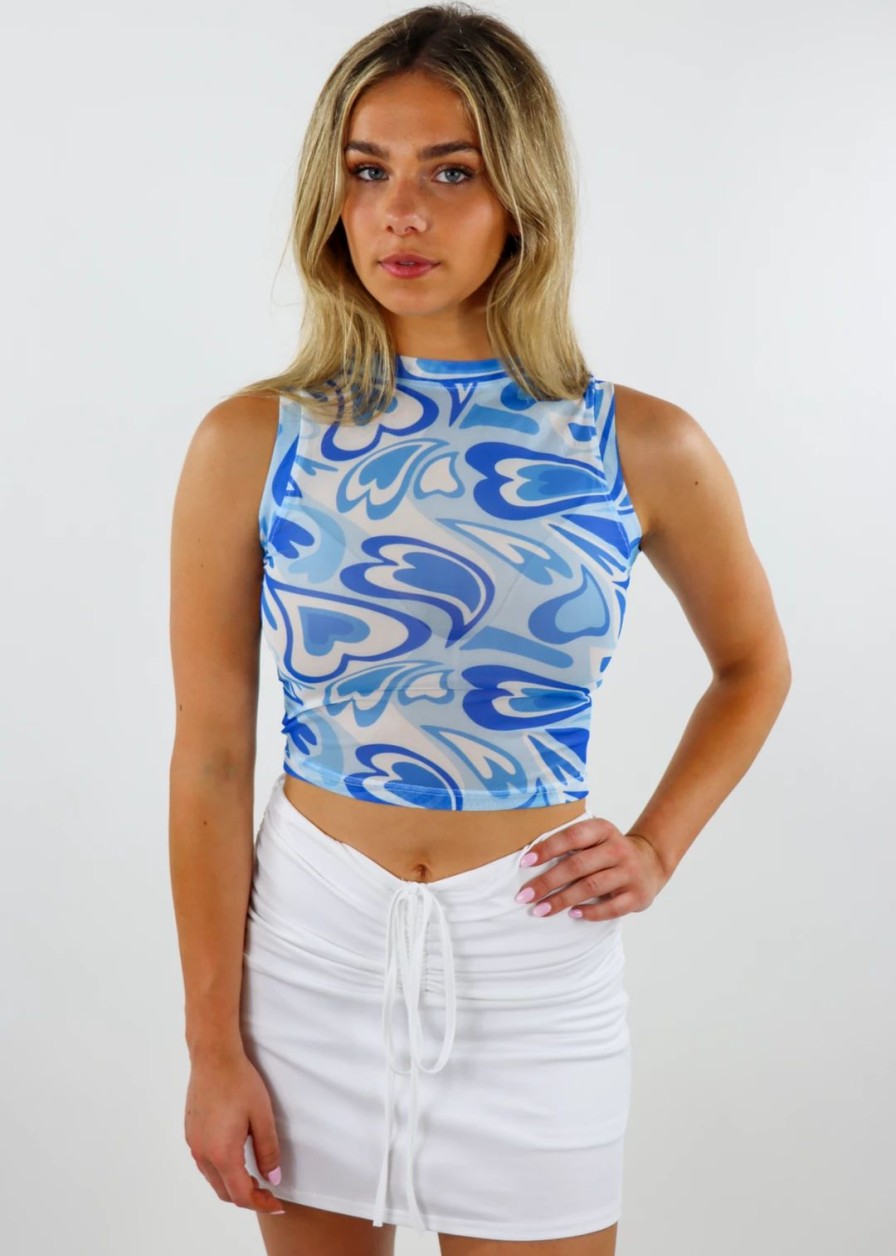 Tops * | Stevenella Stereo Hearts Top Blue Tops