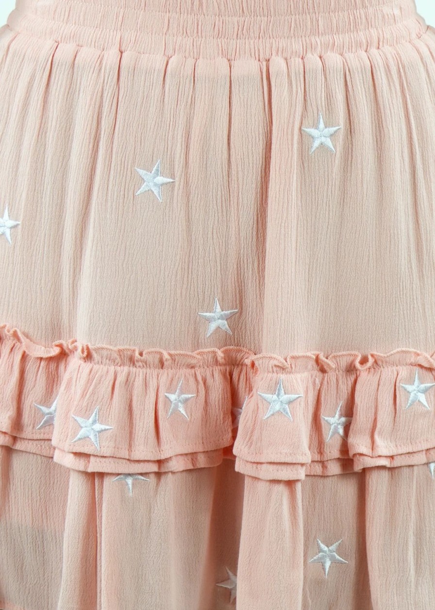 Bottoms * | Rock N Rags Best Sellers Dancing In The Moonlight Skirt Pink With White Stars