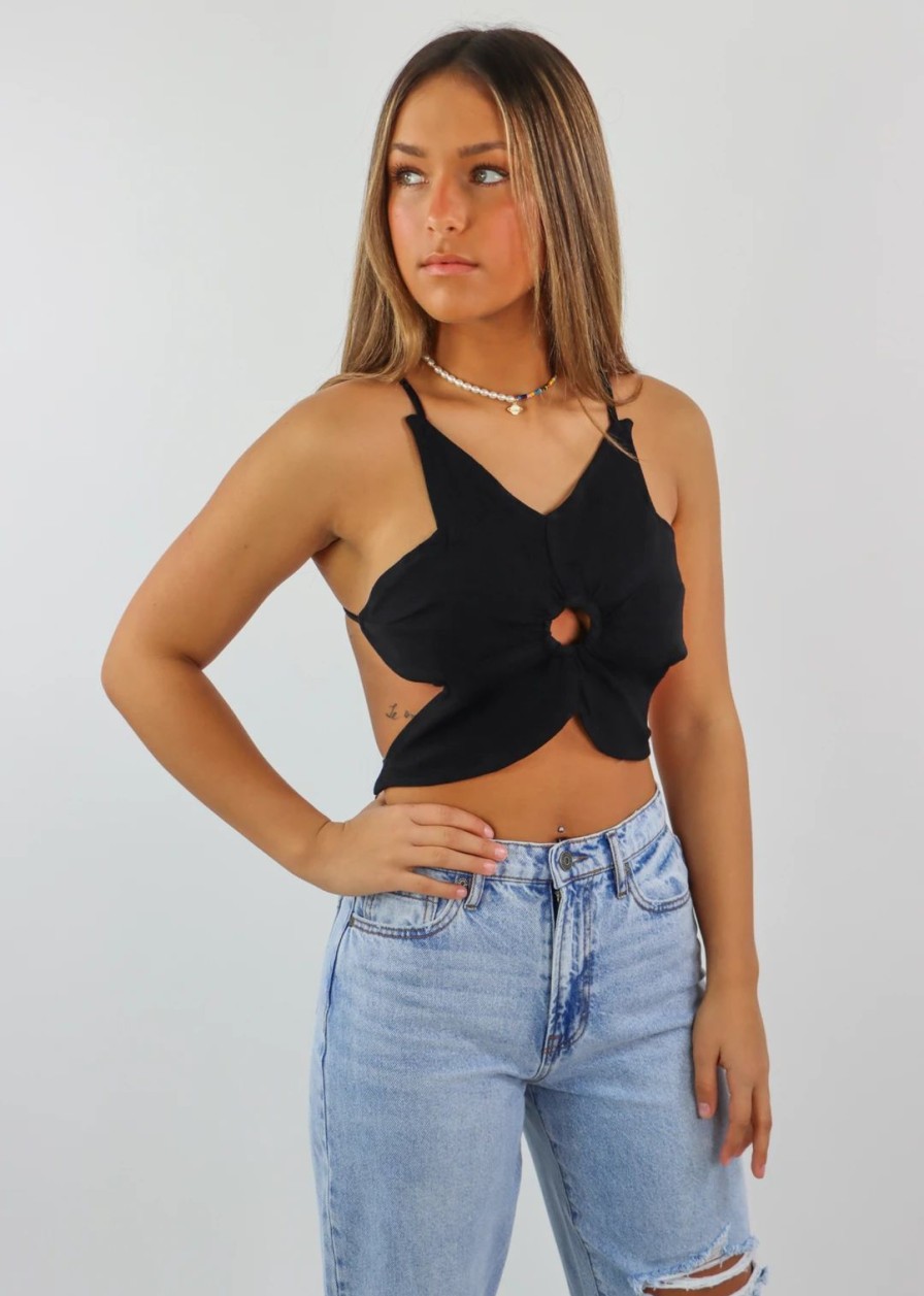 Tops * | Pretty Garbage Bed Of Roses Top Black Newness