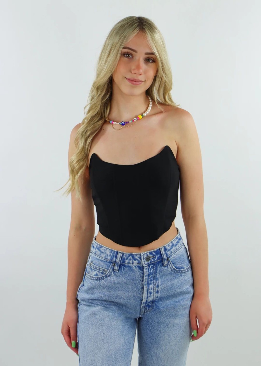 Tops * | Blue Blush Not Out Of Your League Corset Top Black