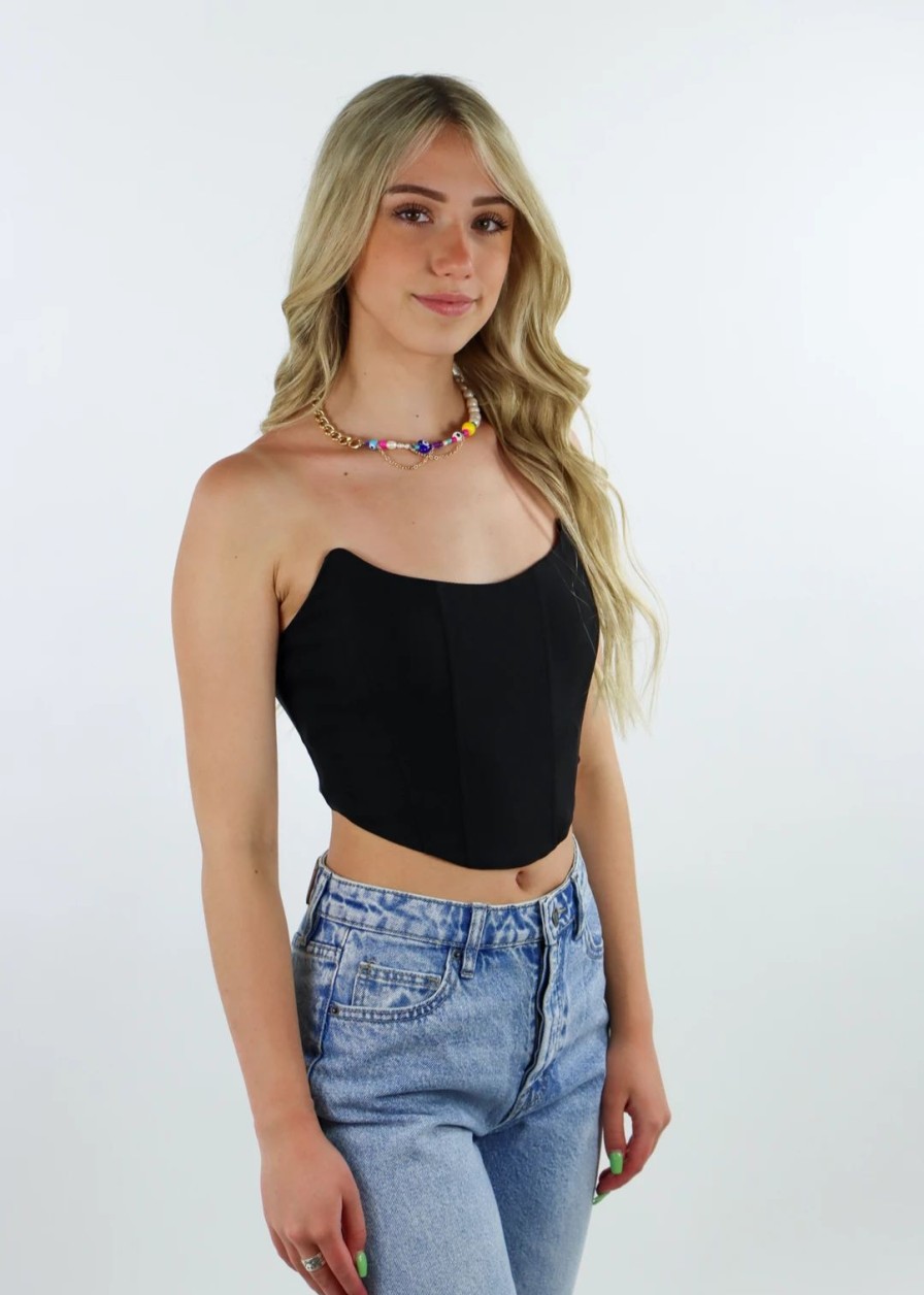 Tops * | Blue Blush Not Out Of Your League Corset Top Black