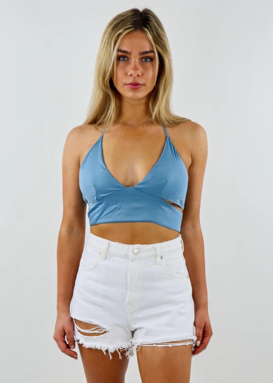 Tops * | Bailey Rose Be Kind Halter Top Blue Grey Tops