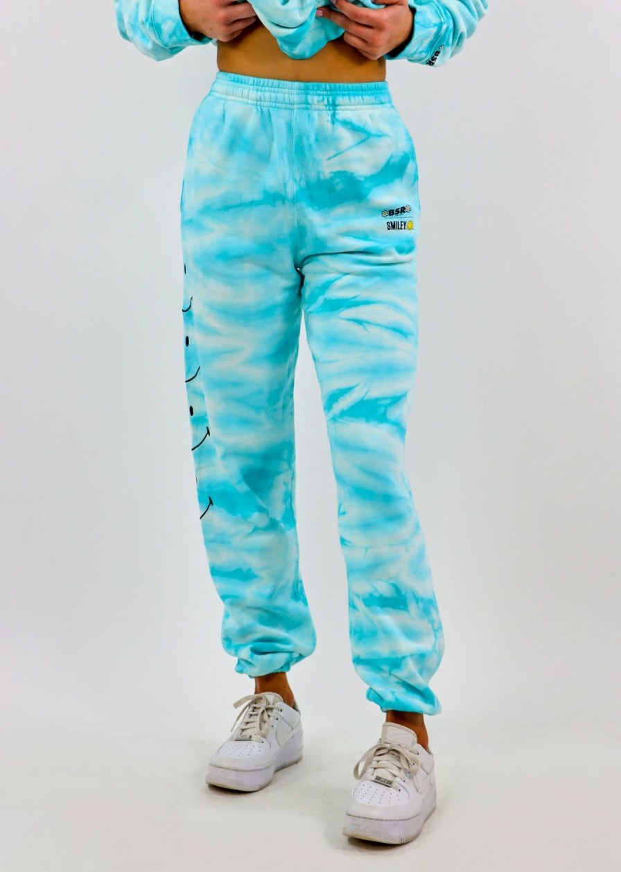 Bottoms * | Bysamiiryan By Samii Ryan Smiley Embroidery Joggers Blue Tie Dye Bottoms