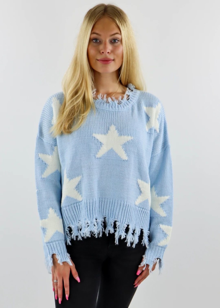 Tops * | Rock N Rags Tops Starstruck Sweater Baby Blue