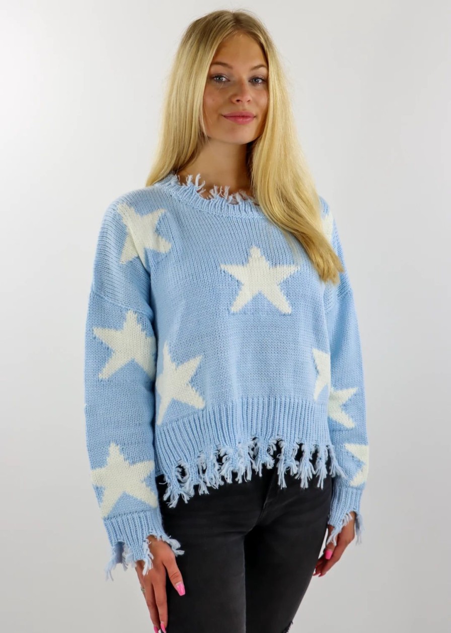 Tops * | Rock N Rags Tops Starstruck Sweater Baby Blue