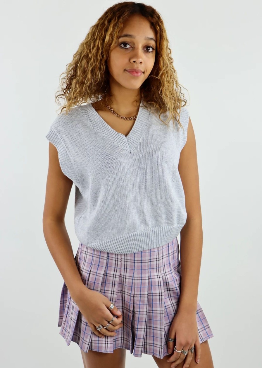 Tops * | Cotton Candy Tops Touching Heaven Sweater Vest Grey