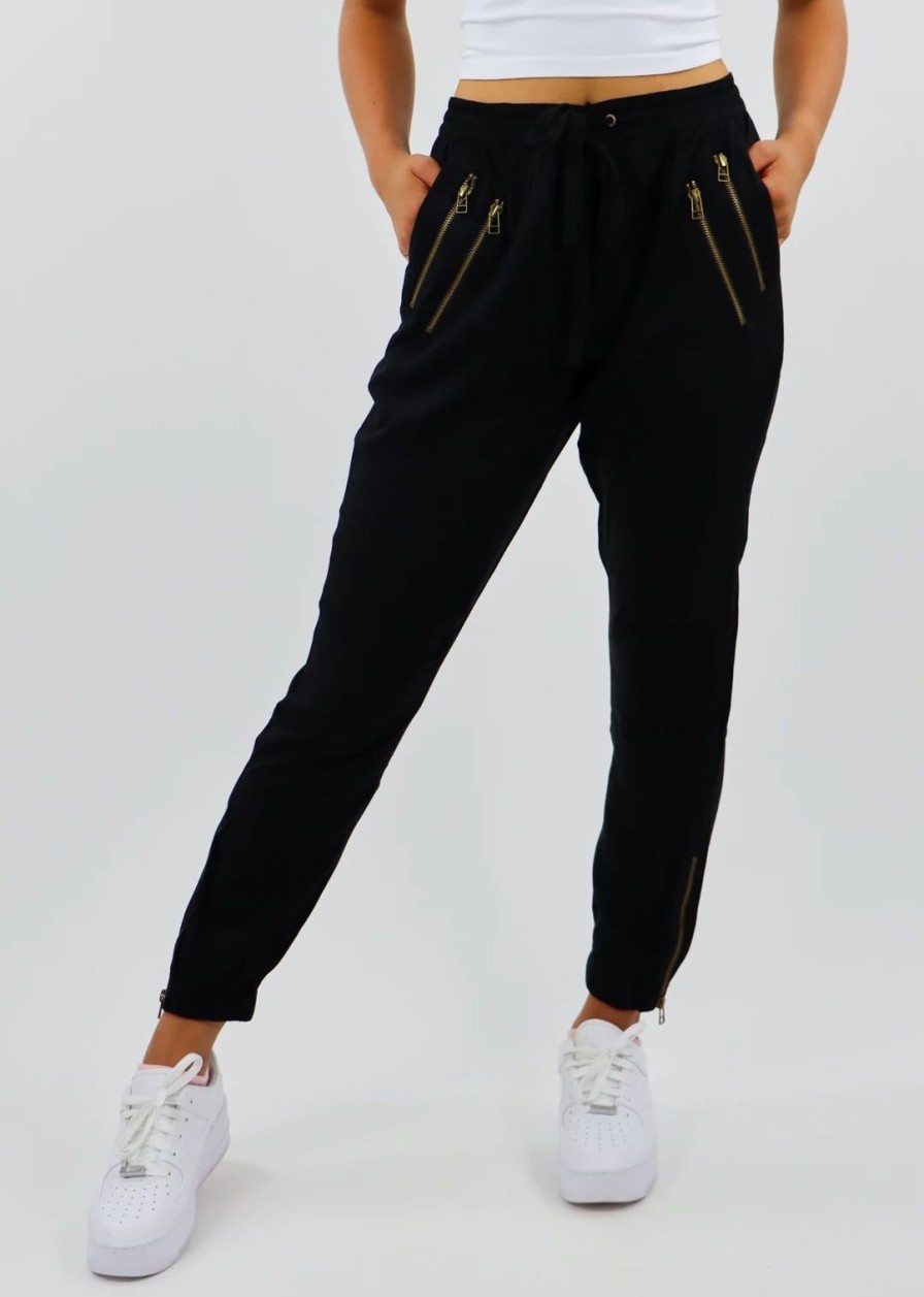 Bottoms * | Storia Bottoms Zip It Up Joggers Black