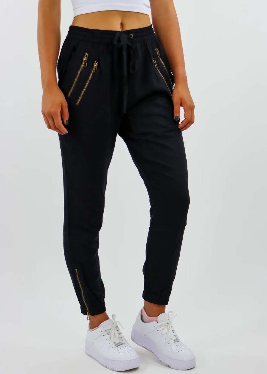 Bottoms * | Storia Bottoms Zip It Up Joggers Black