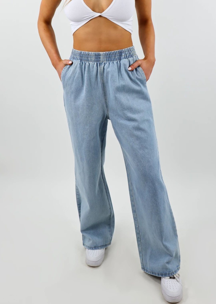 Bottoms * | Le Lis As I Am Wide Leg Denim Pants Light Wash