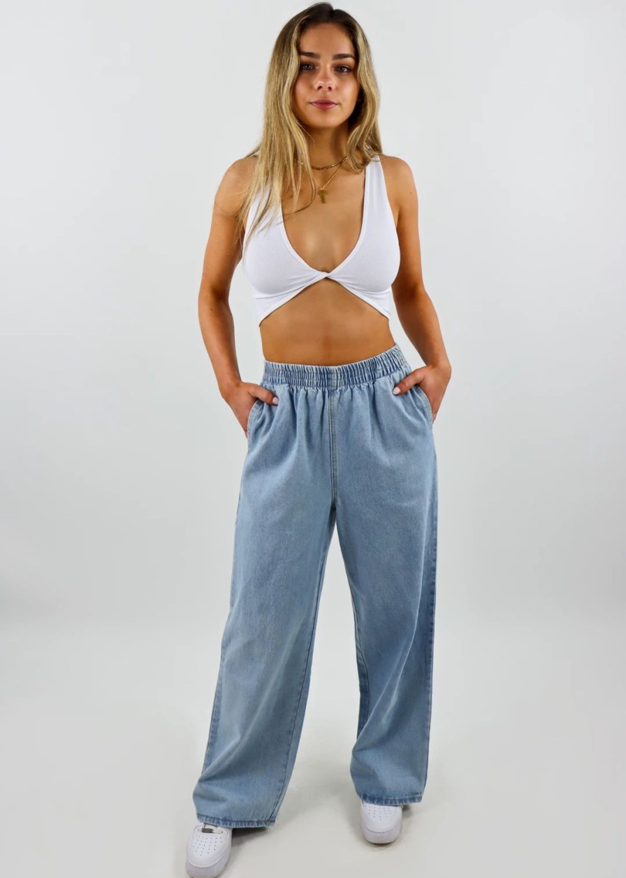 Bottoms * | Le Lis As I Am Wide Leg Denim Pants Light Wash