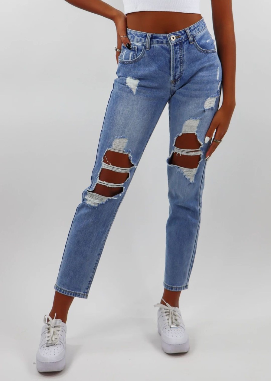 Bottoms * | Dance & Marvel Bottoms Kiss And Tell Boyfriend Jeans Medium Wash Denim