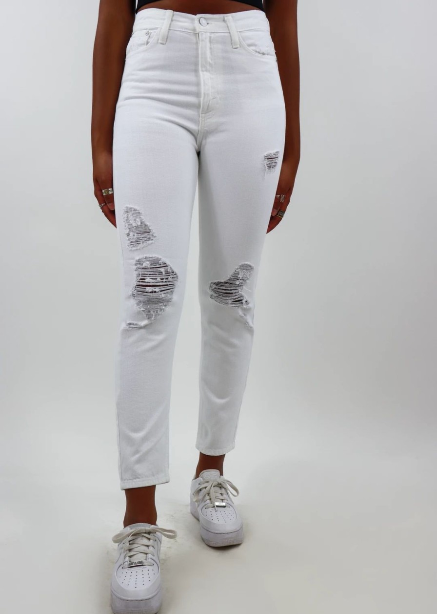 Bottoms * | Just Black No Hard Feelings Straight Leg Jeans White Denim Bottoms