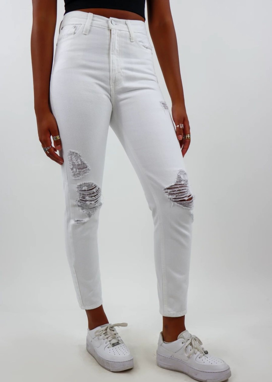 Bottoms * | Just Black No Hard Feelings Straight Leg Jeans White Denim Bottoms