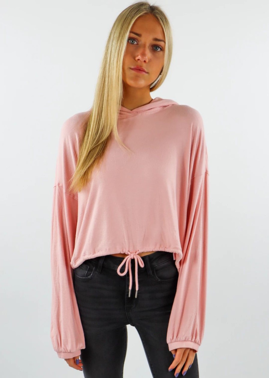 Tops * | Cotton Candy Yummy Cropped Drawstring Hoodie Peach