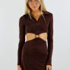 Edits * | Pepper Mayo Broken Promises Long Sleeve Dress Brown Dresses