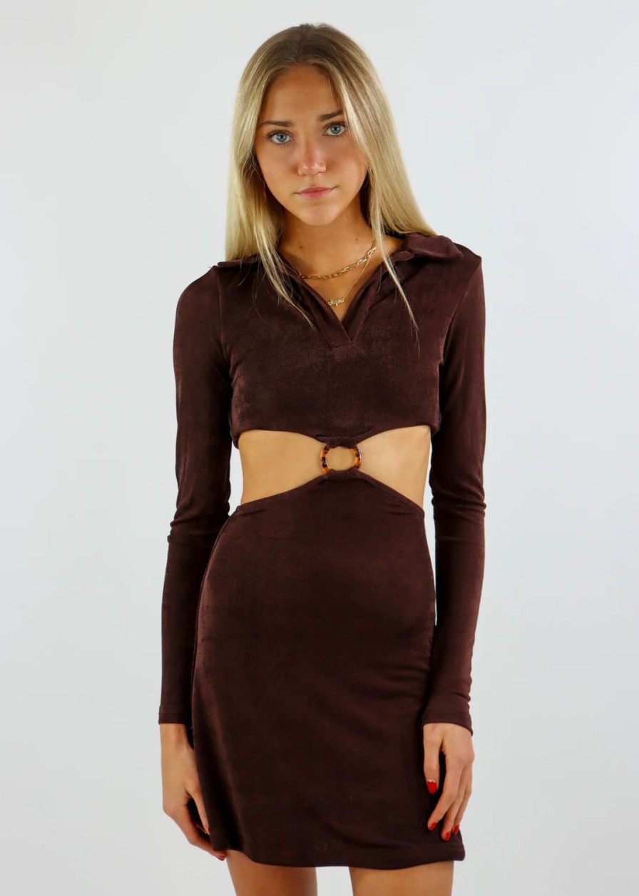 Edits * | Pepper Mayo Broken Promises Long Sleeve Dress Brown Dresses