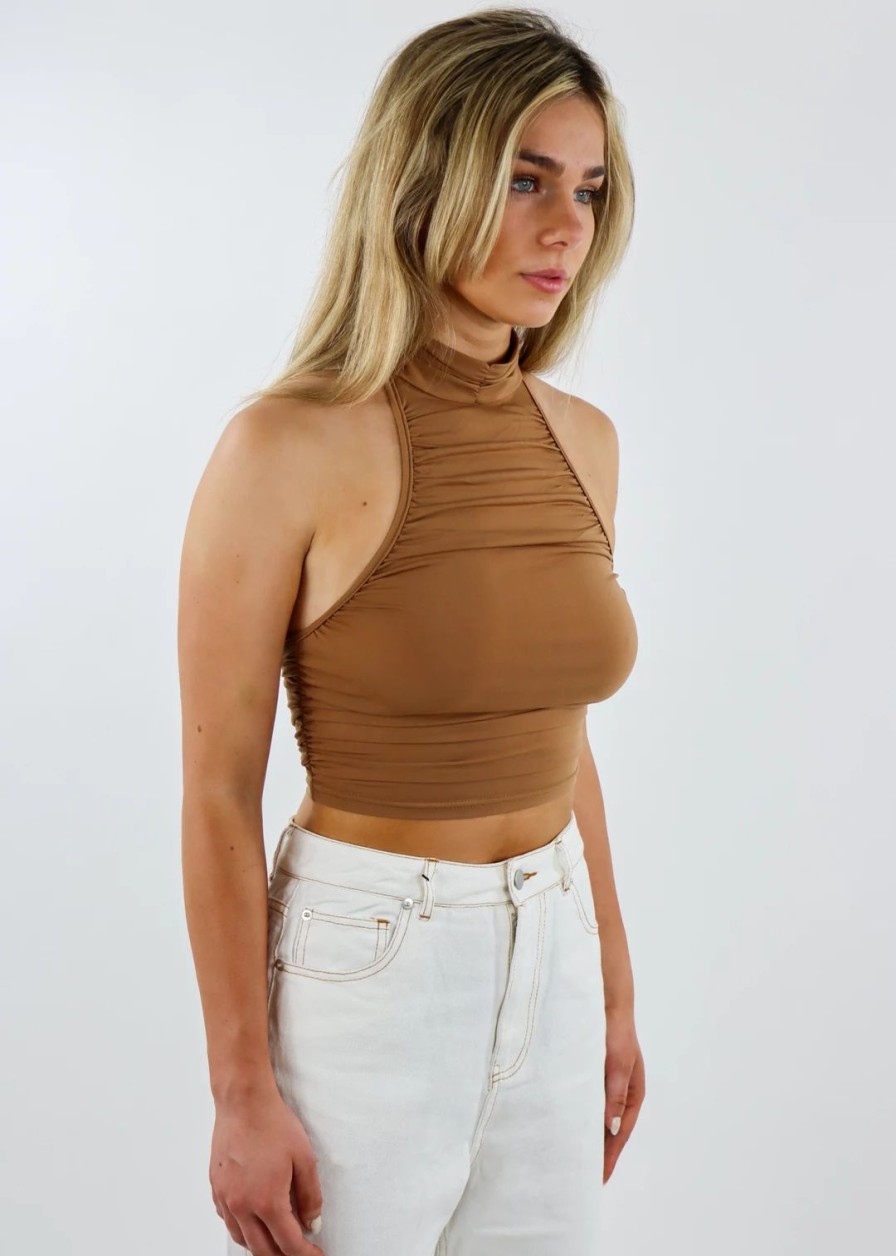 Tops * | Bailey Rose Plastic Hearts Halter Top Cocoa Tops