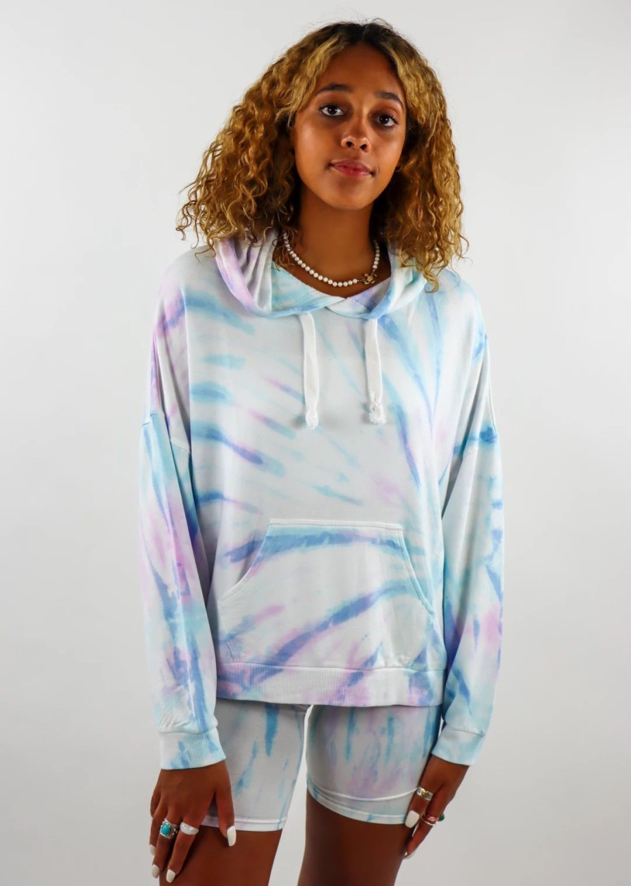 Tops * | Vintage Havana Tops Cloud Nine Hoodie Cotton Candy Tie-Dye