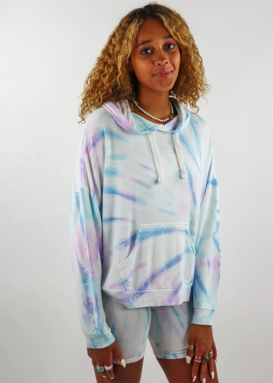 Tops * | Vintage Havana Tops Cloud Nine Hoodie Cotton Candy Tie-Dye