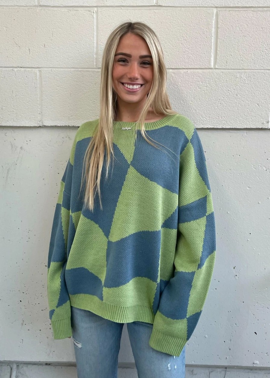 Tops * | Bailey Rose Keep Score Sweater Blue & Green Newness