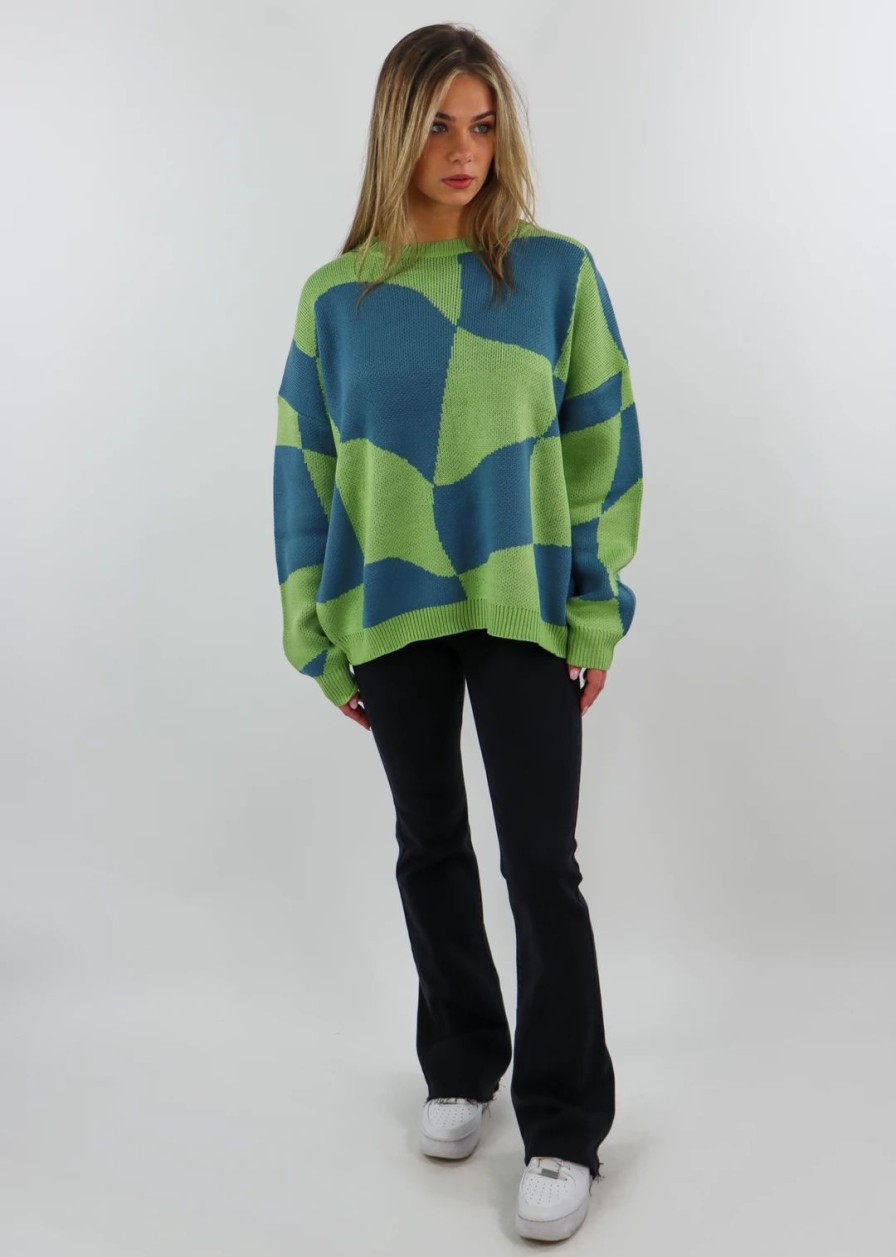 Tops * | Bailey Rose Keep Score Sweater Blue & Green Newness