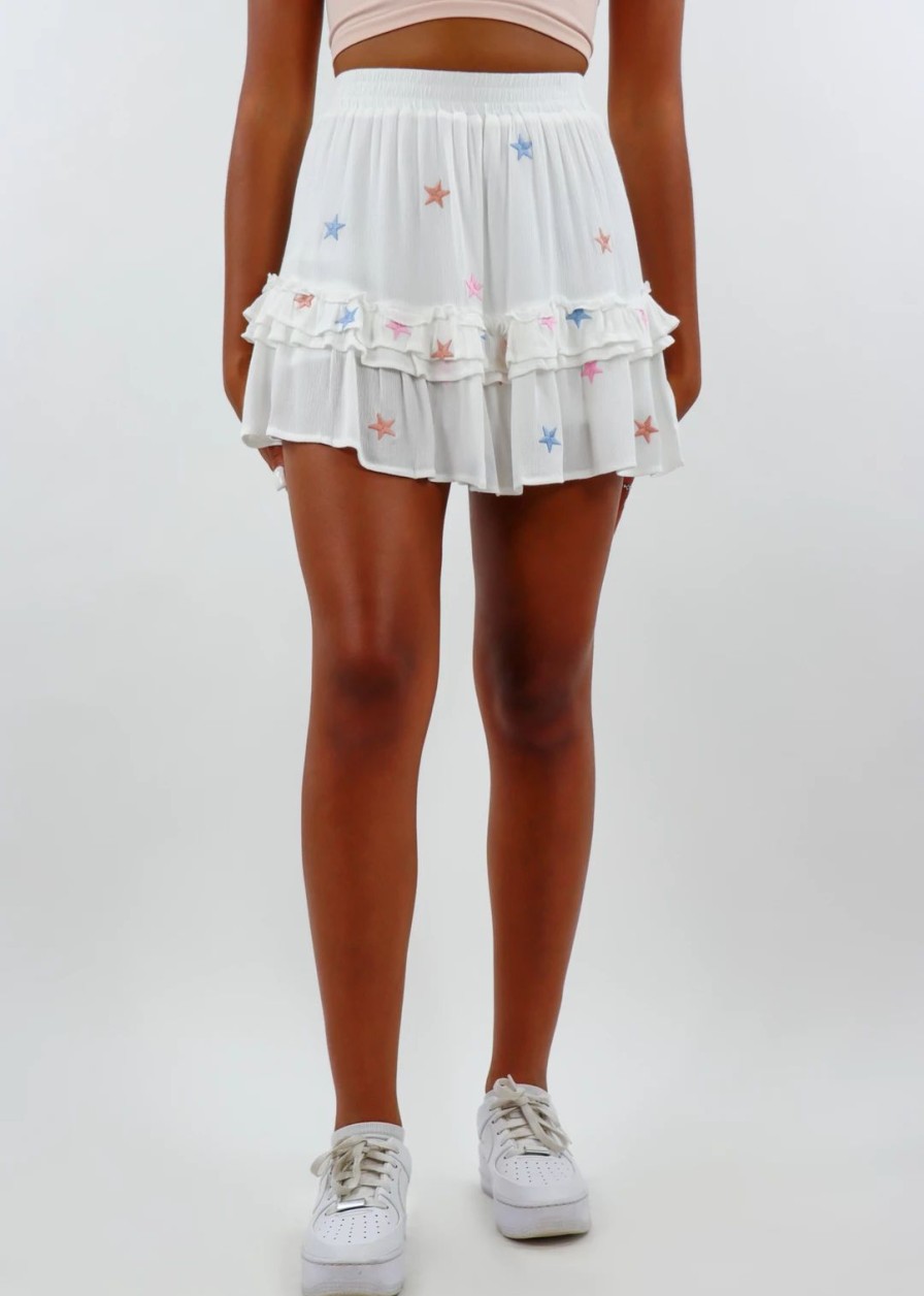 Edits * | Storia Dancing In The Moonlight Skirt White With Rainbow Stars Best Sellers