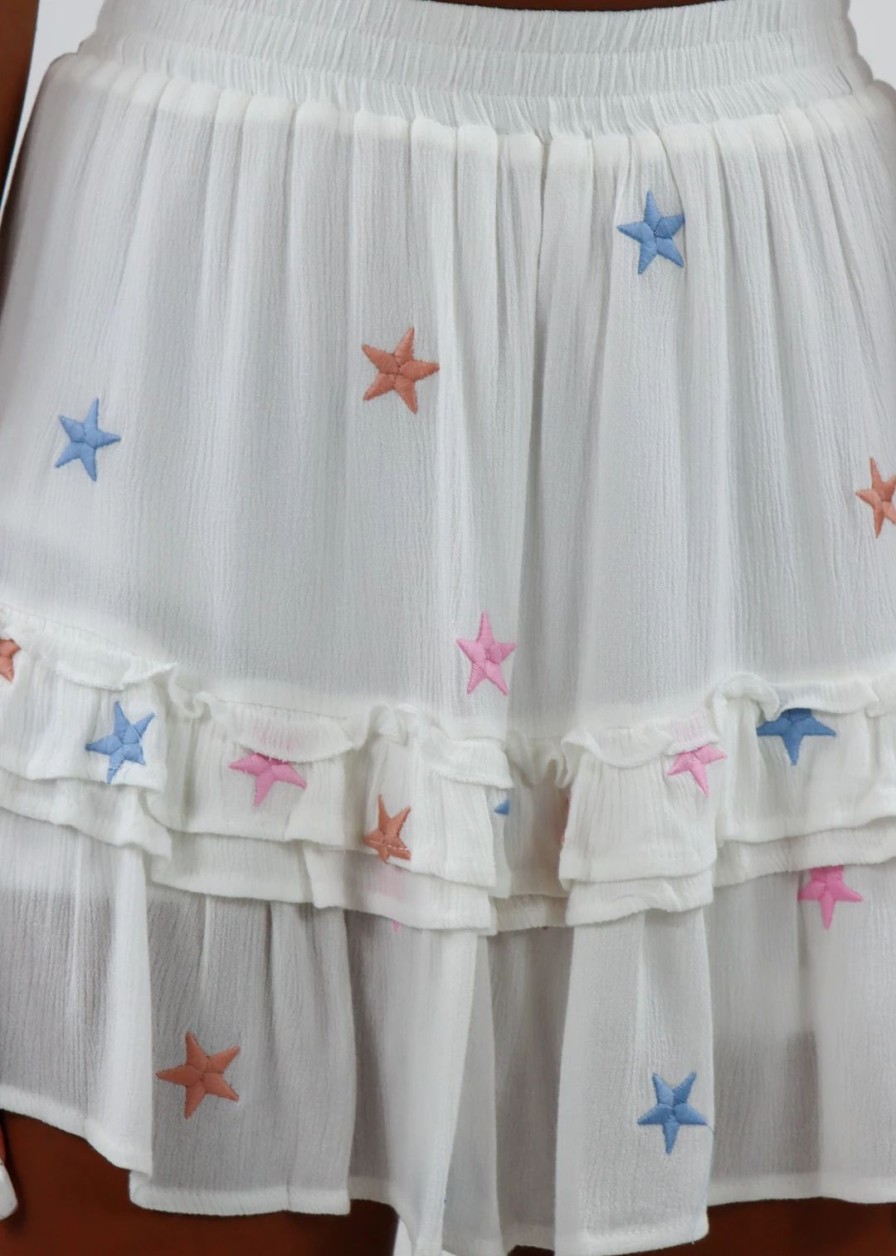 Edits * | Storia Dancing In The Moonlight Skirt White With Rainbow Stars Best Sellers