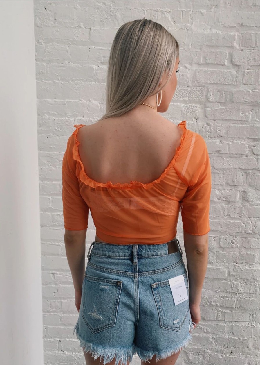 Tops * | Dance & Marvel Sheer Love Mesh Top Orange Tops