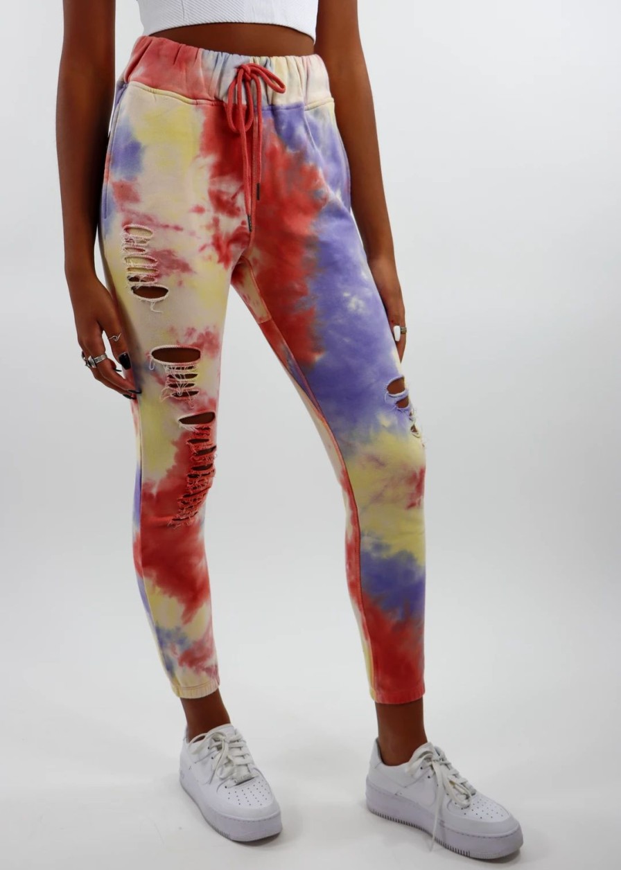 Bottoms * | Dance & Marvel Best Life Joggers Coral & Purple Tie Dye Bottoms