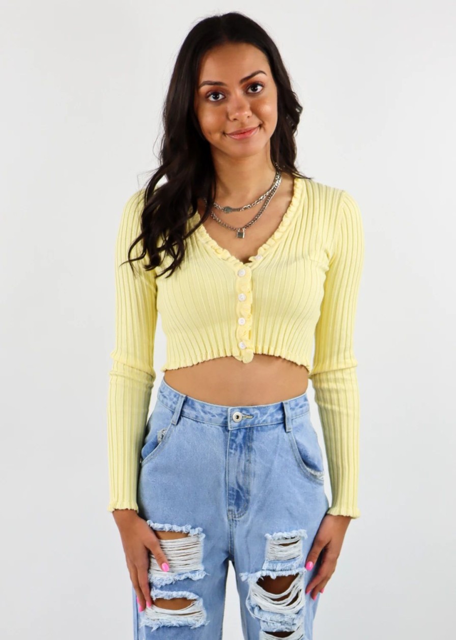 Tops * | Cotton Candy Nice For What Long Sleeve Top Pastel Yellow Tops