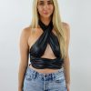 Tops * | Tic Toc Miss You A Little Halter Top Black Tops