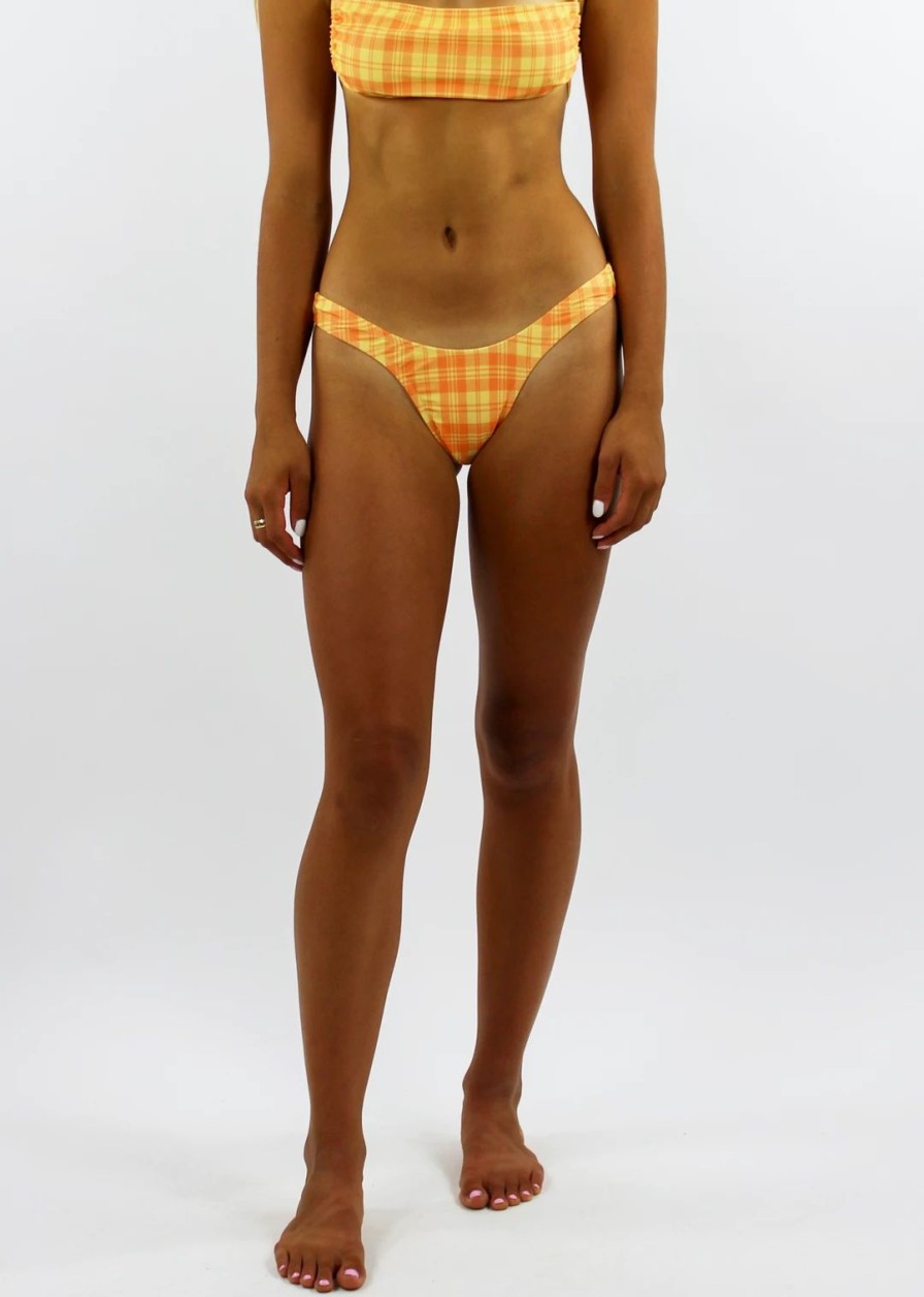 Edits * | Motel Swim Plaid Girl Bikini Bottom Orange And Yellow