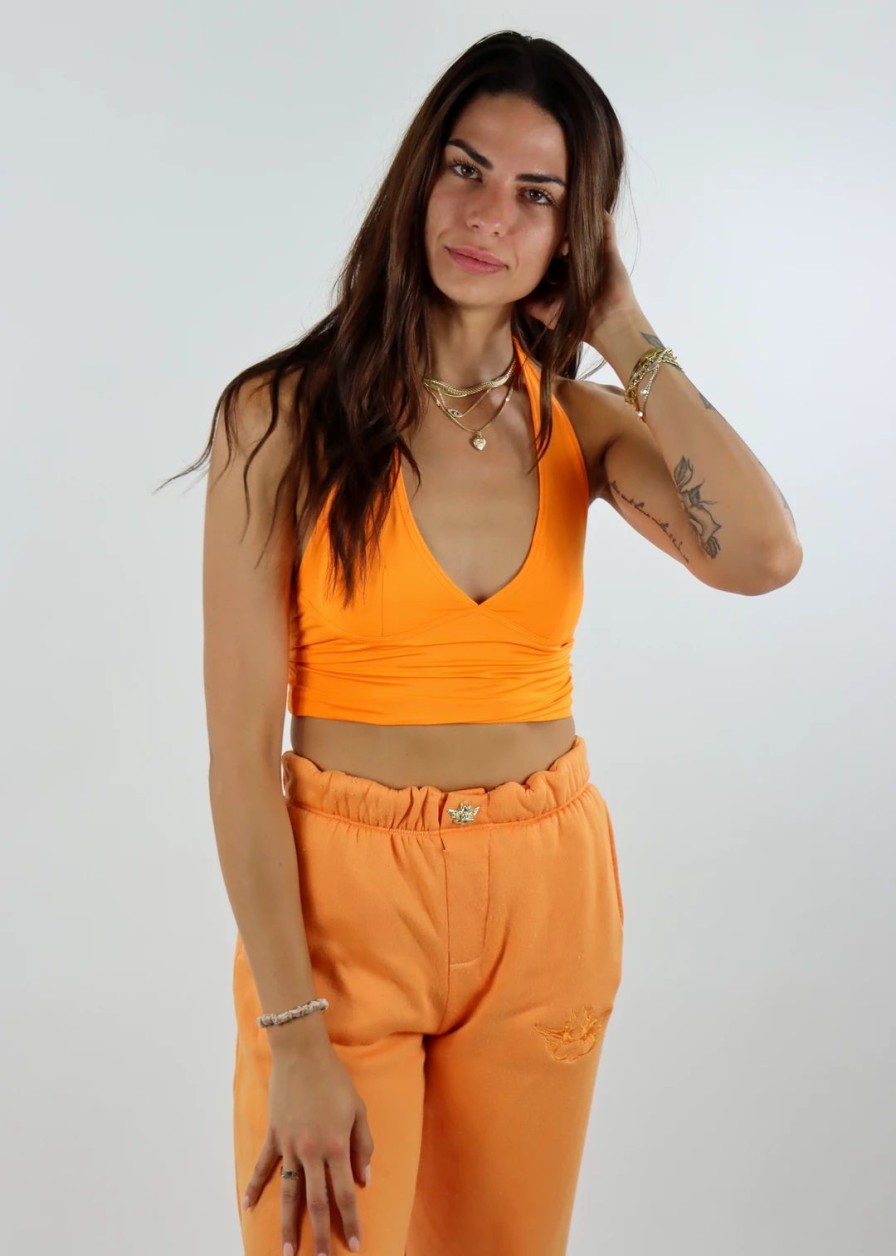 Tops * | Stevenella Don'T Go Yet Halter Top Neon Orange