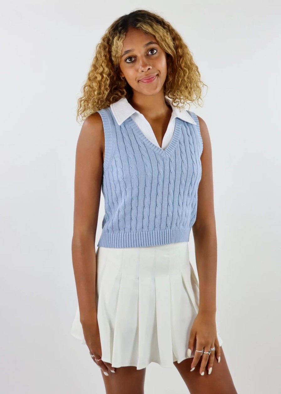 Tops * | Hyfve Tops Good Vibrations Sweater Vest Baby Blue