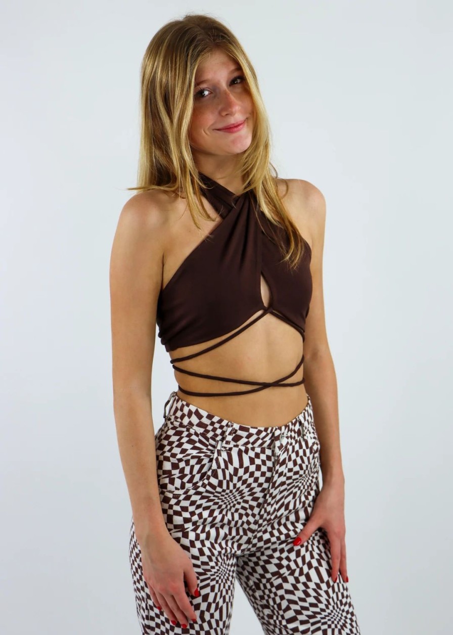 Tops * | Rock N Rags You'Re Mine Halter Top Brown Tops