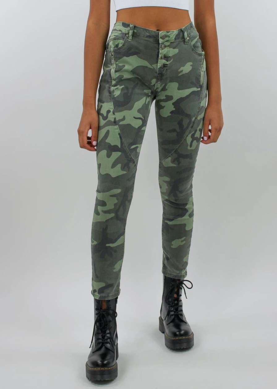 Bottoms * | Elan Hide Away Jeans Green Camo