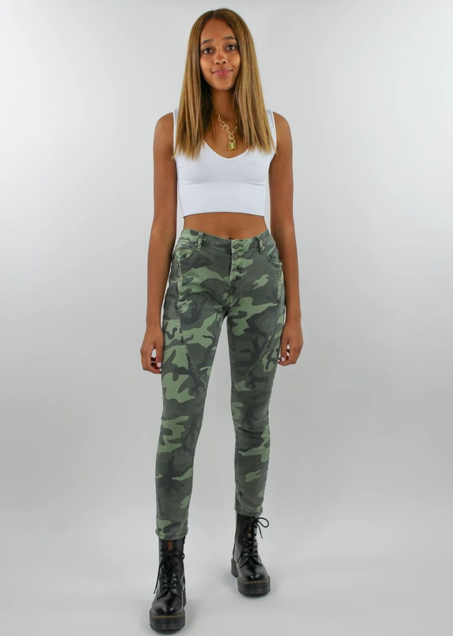 Bottoms * | Elan Hide Away Jeans Green Camo