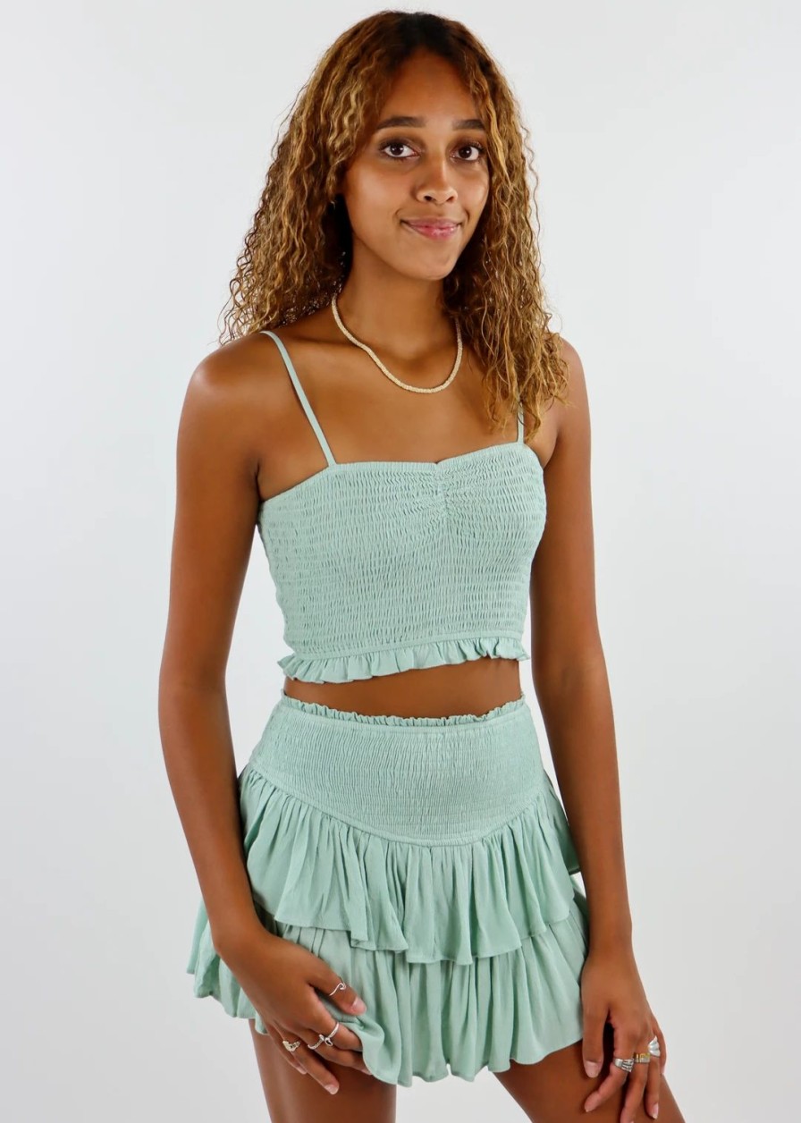 Tops * | Rock N Rags Sunshine Daydream Smocked Tank Sage Best Sellers