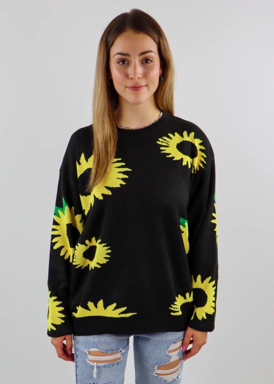 Tops * | Daisy Street Ltd Sunflower Field Sweater Black