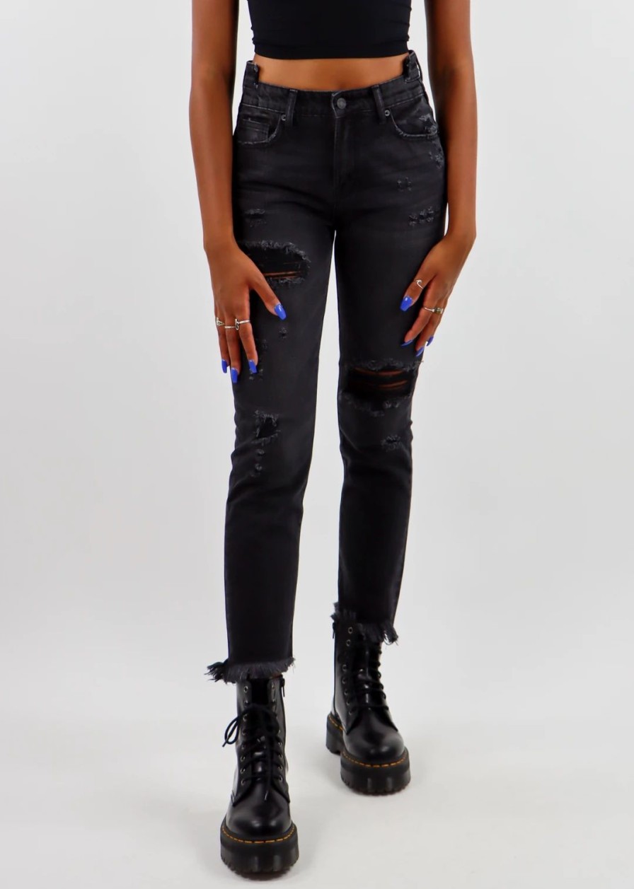 Bottoms * | Hidden Jeans Bottoms Walk On The Wild Side Straight Leg Jeans Black Denim